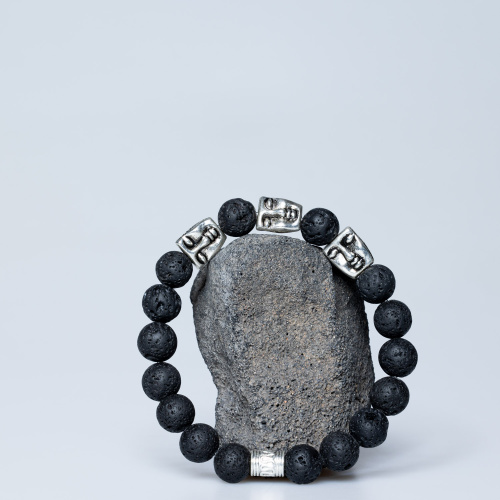 Lavastein Armband mit Gesichtern 10 mm